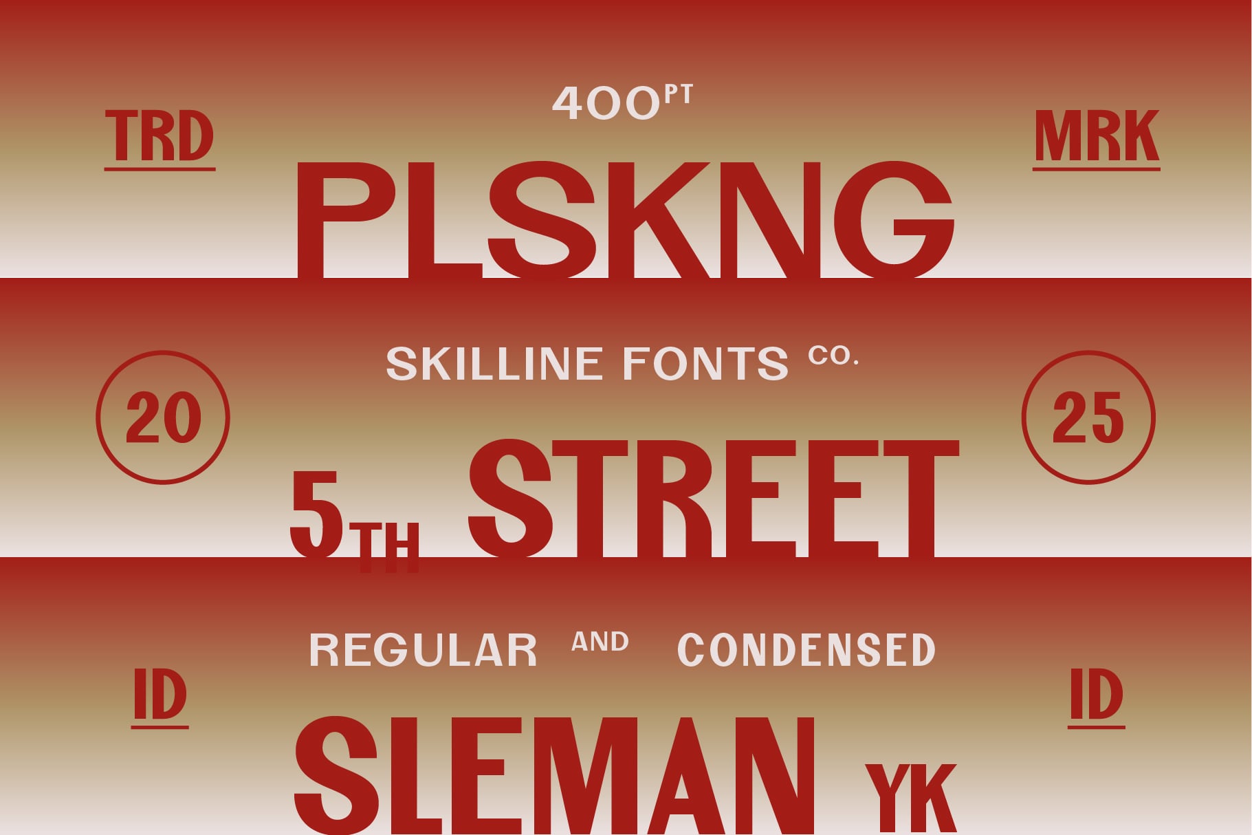 Gradient red background with 5th Street typography showcase from Skilline Fonts
