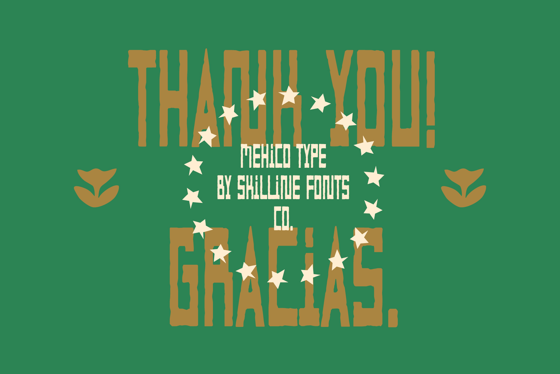 Thank you gracias text with stars on green background