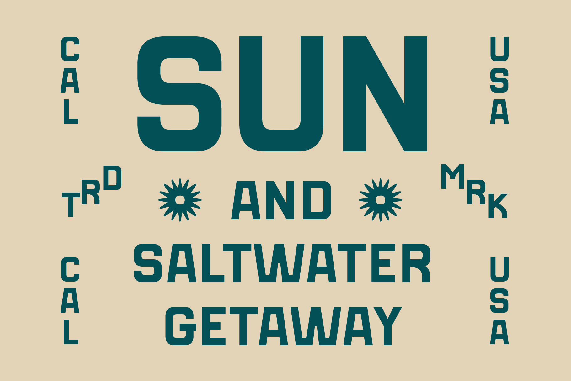 Sun trademark saltwater getaway poster with teal typography on cream