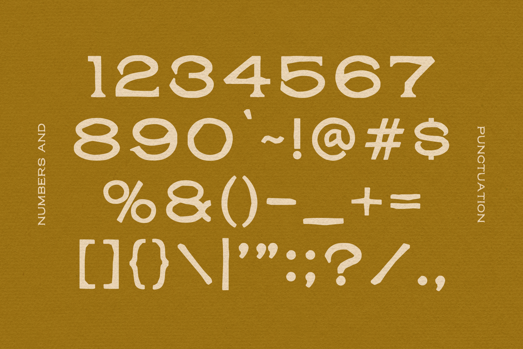 Serifs with numbers, symbols, punctuation on mustard background