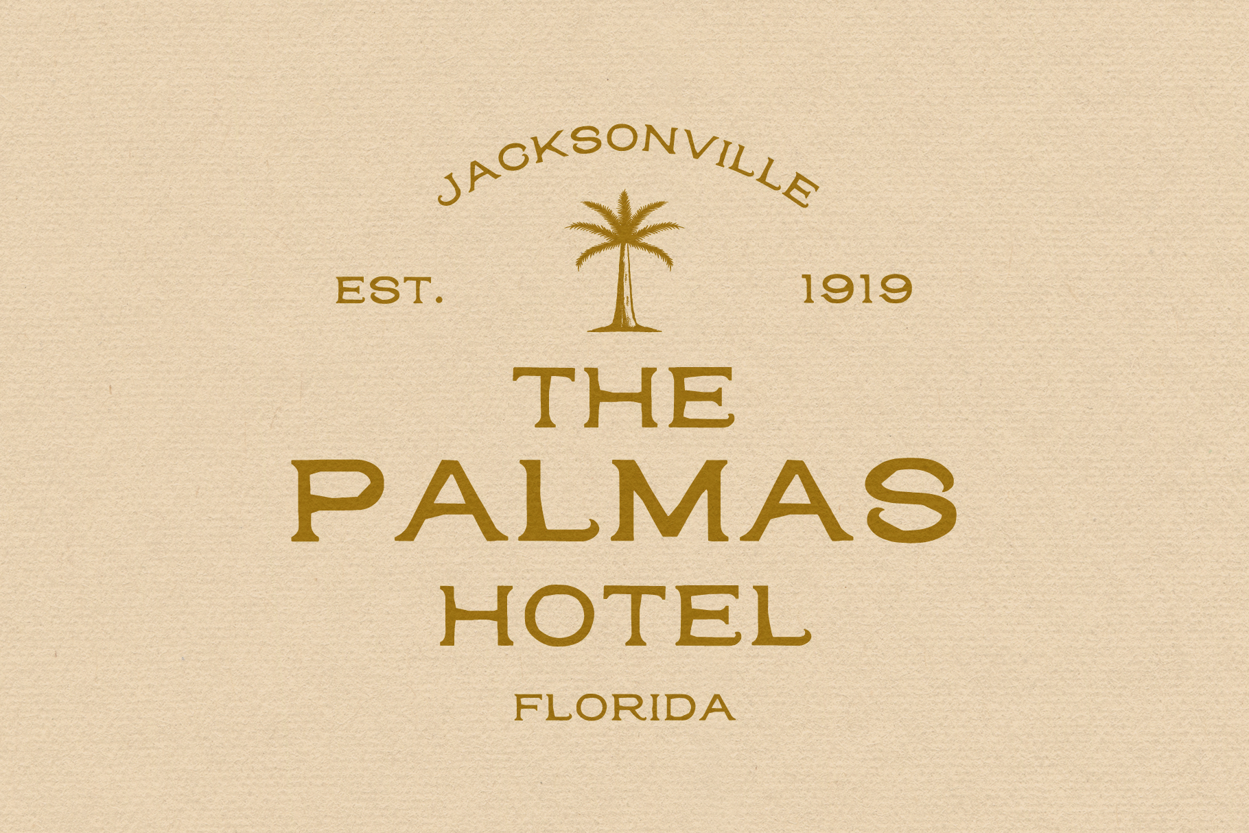 Palmas Hotel vintage logo with palm tree icon on cream colored paper