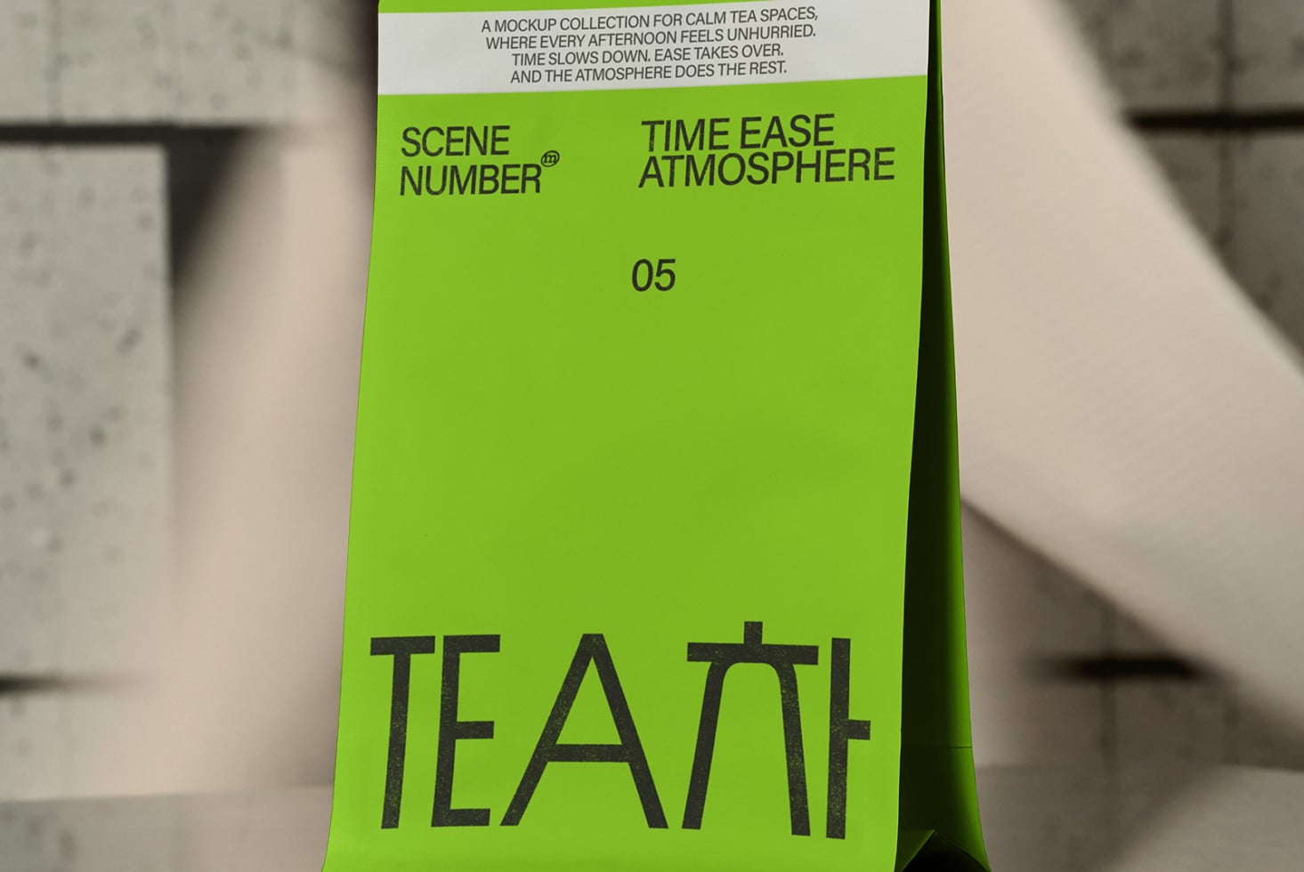 Bright lime green paper sleeve standing with dark TEAM text, descriptive header text visible