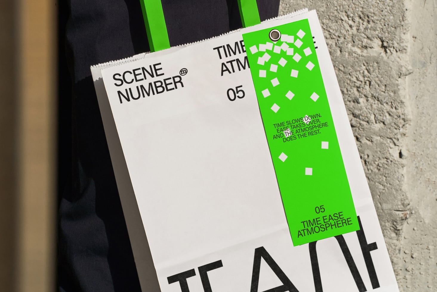 Off white clapper board with bright green accent panel leaning on wall