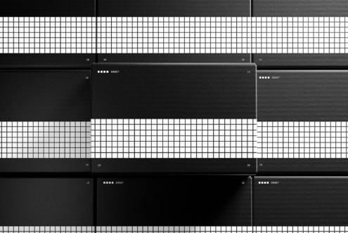 DR087 film strip contact sheet mockup with grid, black frame sections, numbered