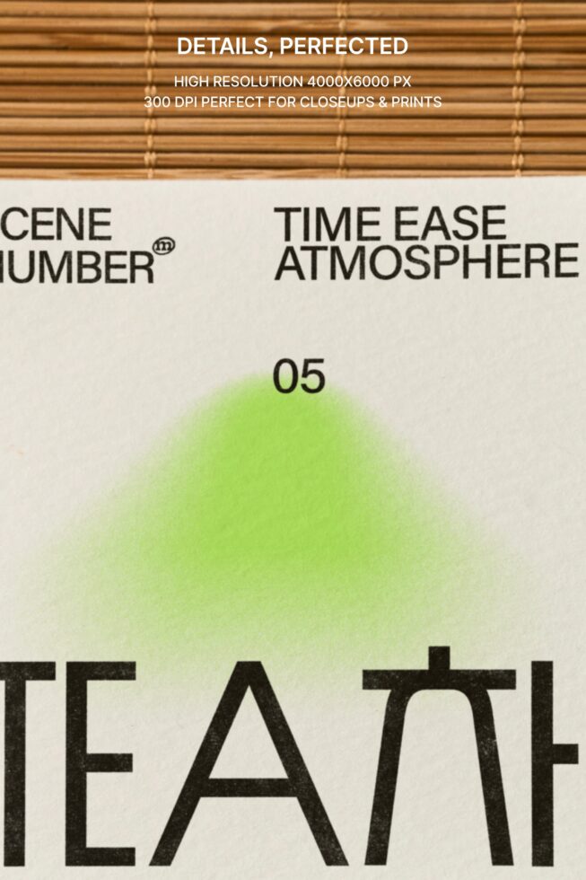 Close-up of tea packaging with lime gradient blur, black sans-serif typography