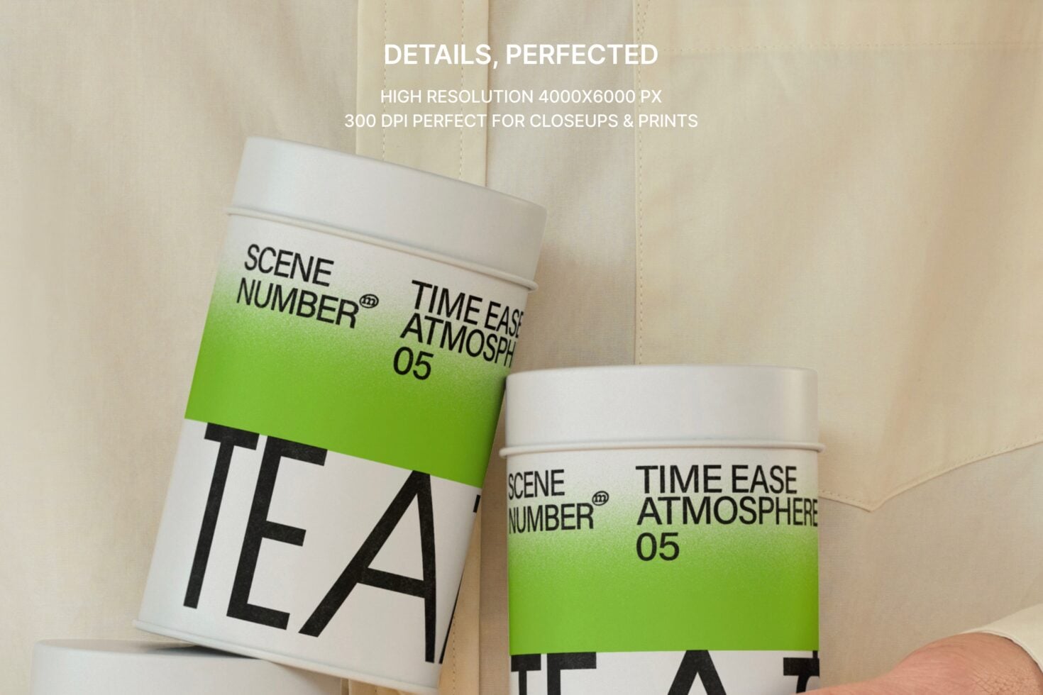 Close up of two tea containers showing gradient label design in detail
