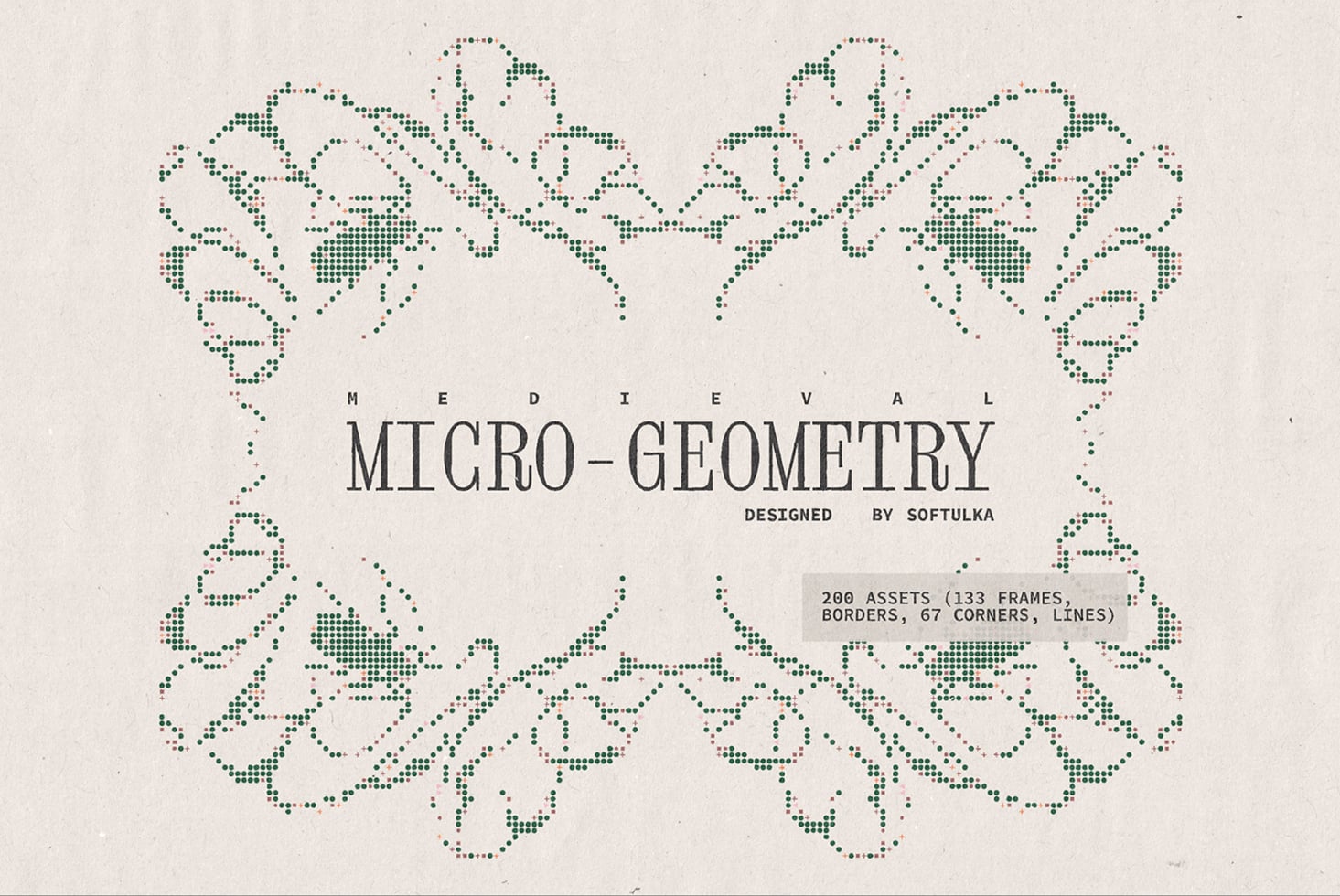 Dotted ornamental borders forming wavy patterns with serif title text centerpiece