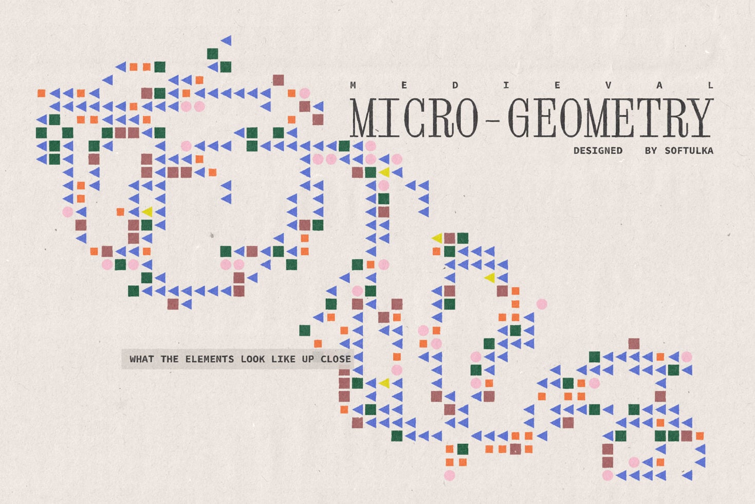 Colorful geometric shapes forming abstract patterns with serif typography overlay