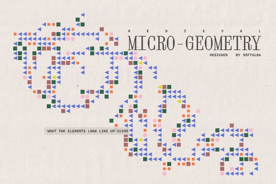 Colorful geometric shapes forming abstract patterns with serif typography overlay