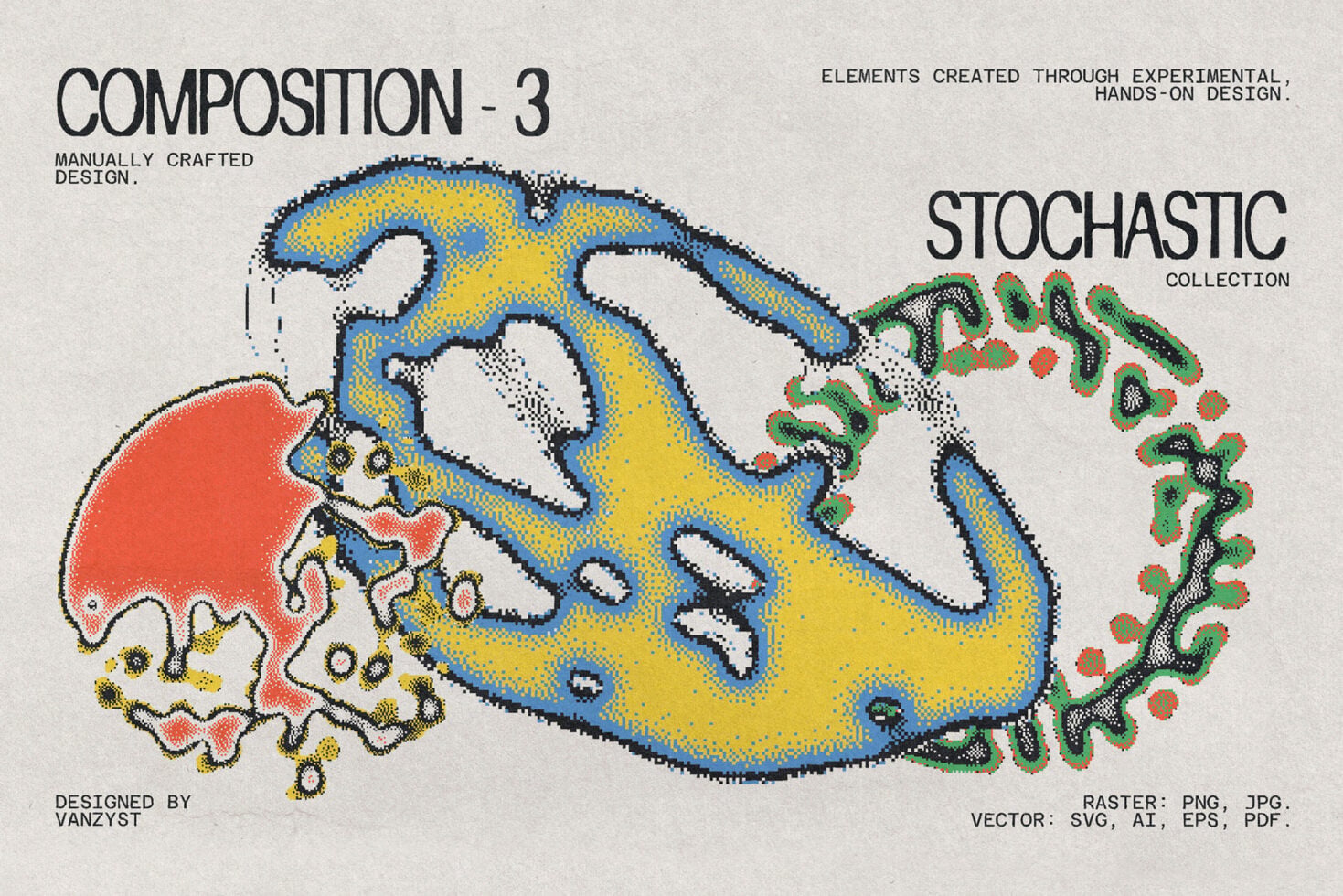Composition 3 stochastic organic form in blue yellow orange colors