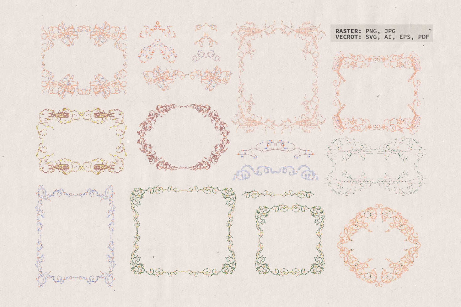Decorative borders circles frames with raster PNG, JPG vector SVG, AI, EPS, PDF formats
