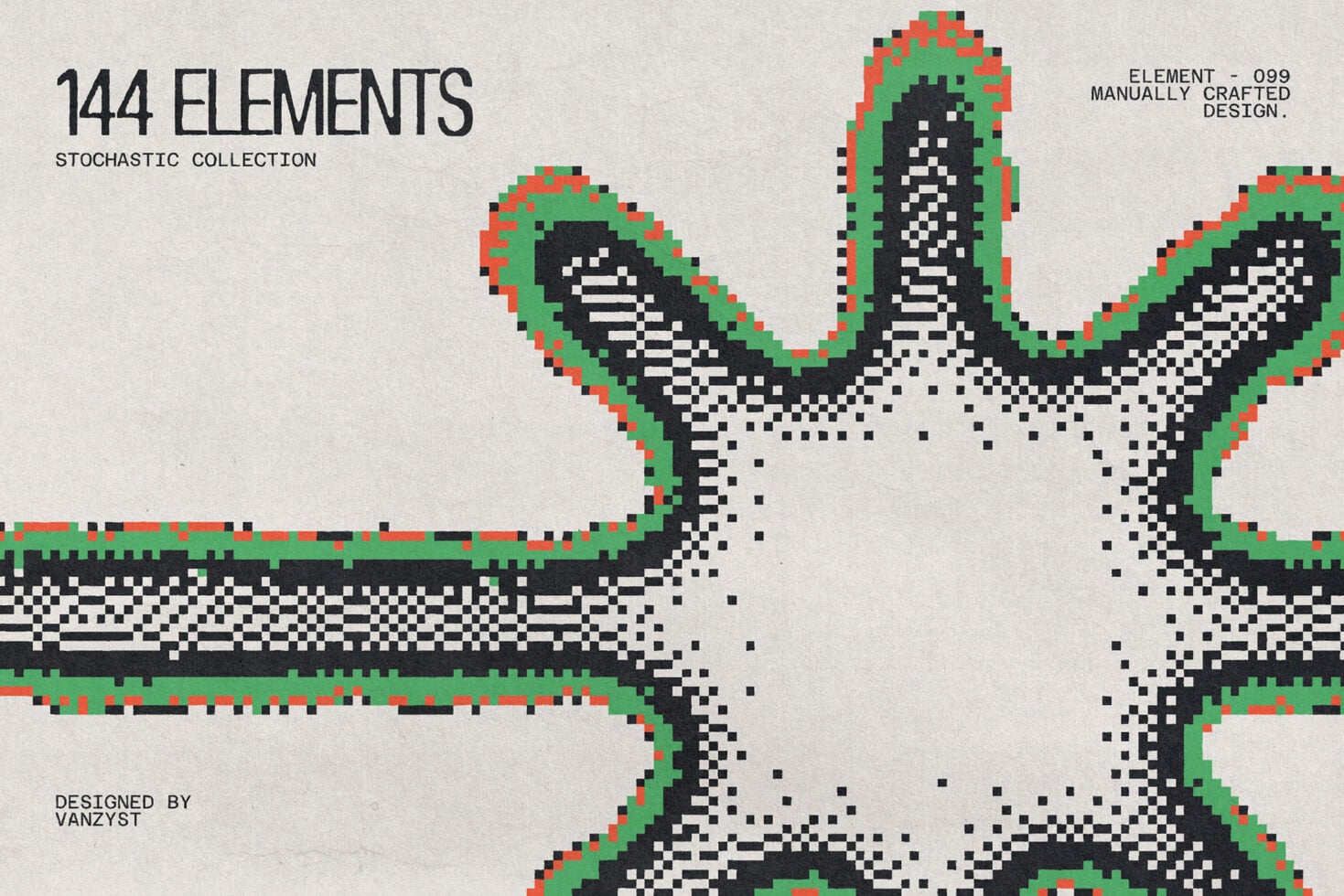 144 pixelated stochastic elements showing wavy organic forms