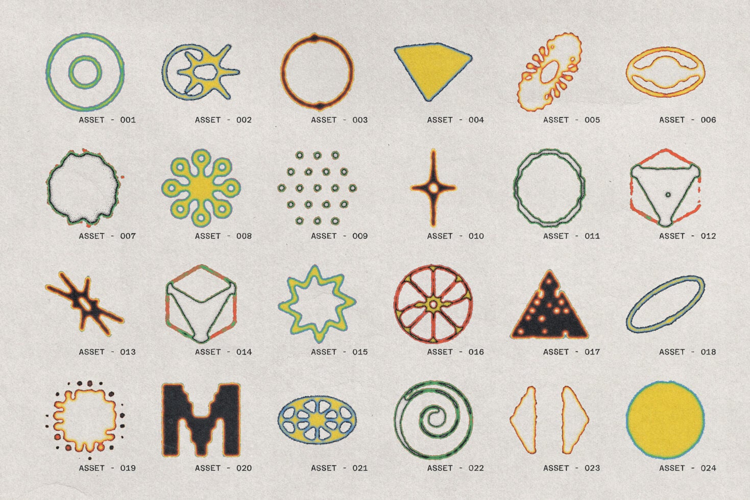 24 asset pack of outlined geometric shapes stars circles triangles