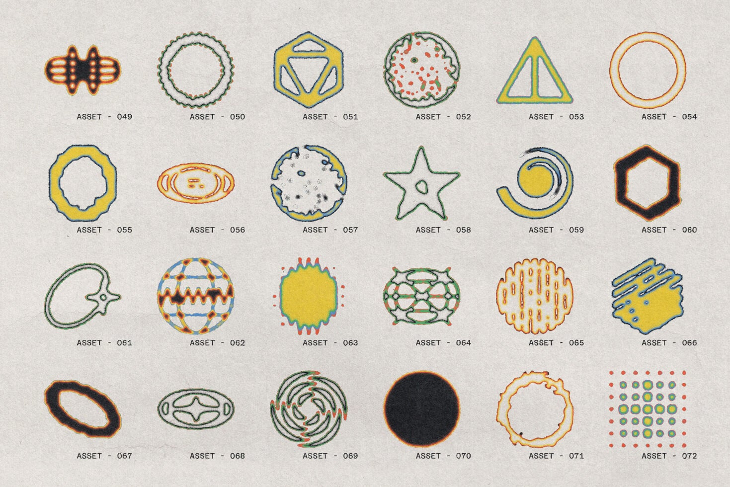 Grid of 24 hand-drawn geometric shapes with varied outline styles