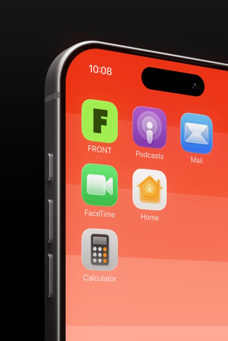 Smartphone displaying orange gradient background with various app icons on dark screen
