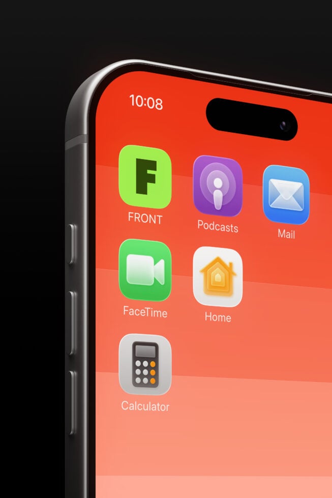 Smartphone displaying orange gradient background with various app icons on dark screen