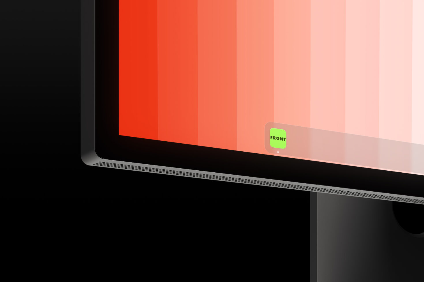 Monitor screen showing red to white color gradient with small green Front app icon visible