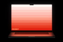 Red gradient laptop screen mockup with neutral background