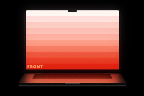 Red gradient laptop screen mockup with neutral background