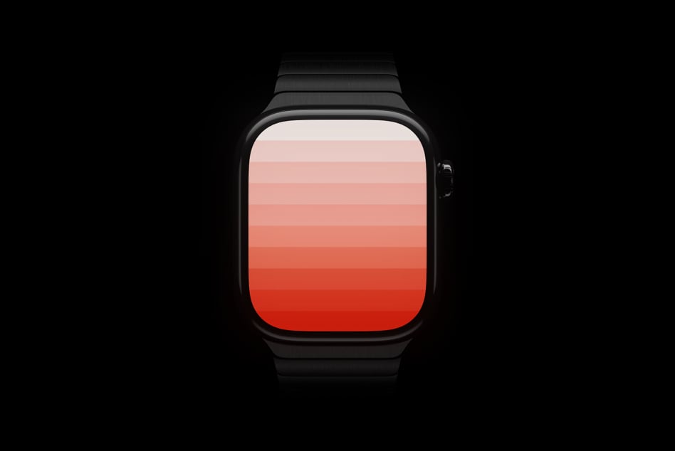Black smartwatch with red gradient display on dark background