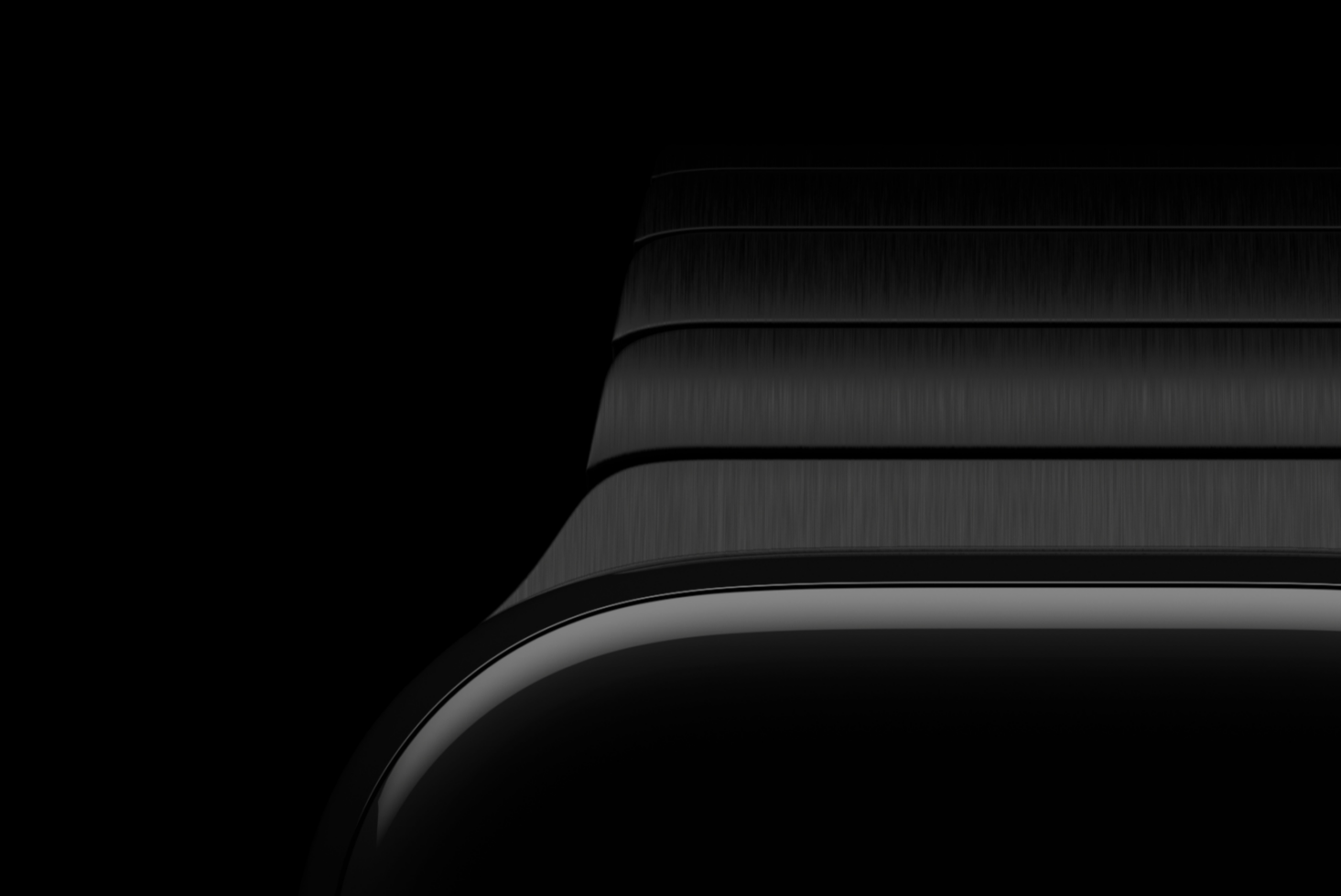 Cropped detail shot of sleek black watch band with ribbed texture