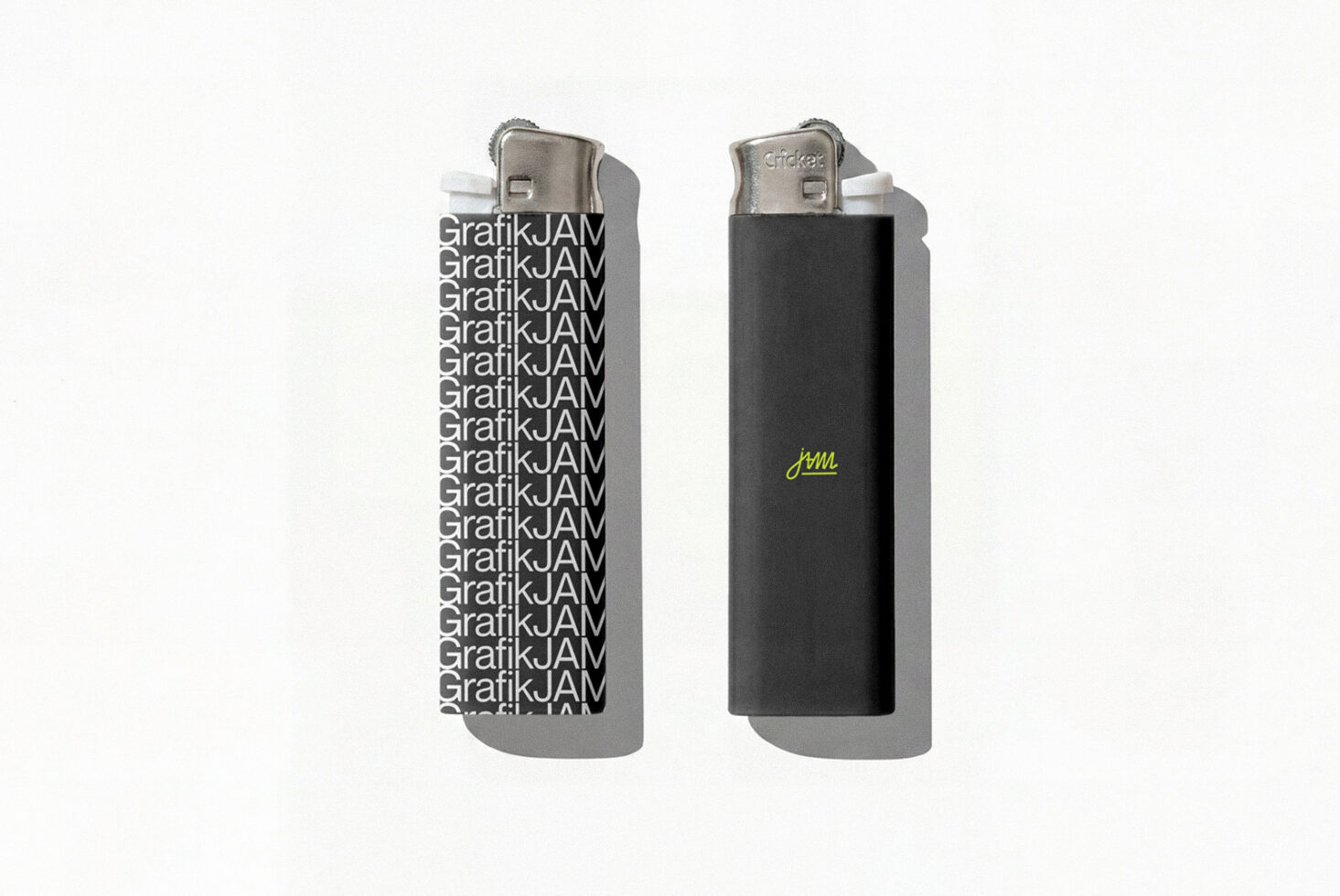 Lighter mockup with gray, black, white wraps showing repeated text designs