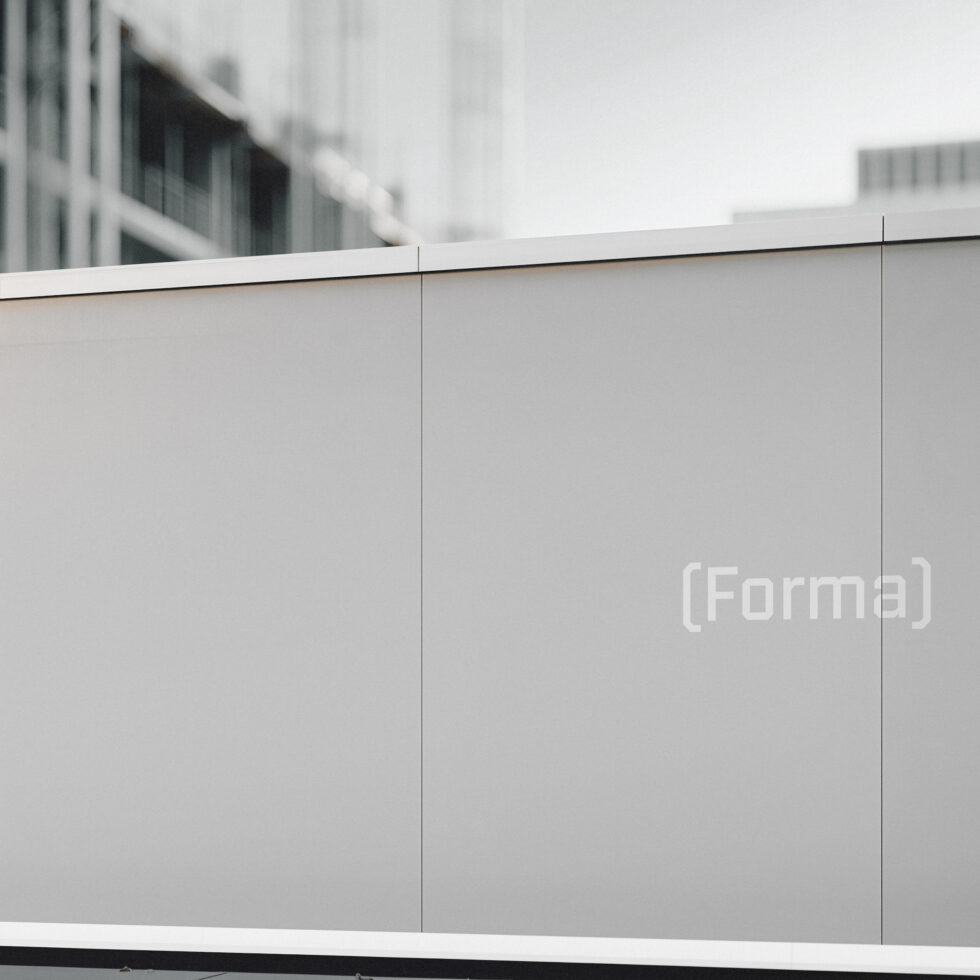 Clean billboard template showing (Forma) branding on neutral paneled background
