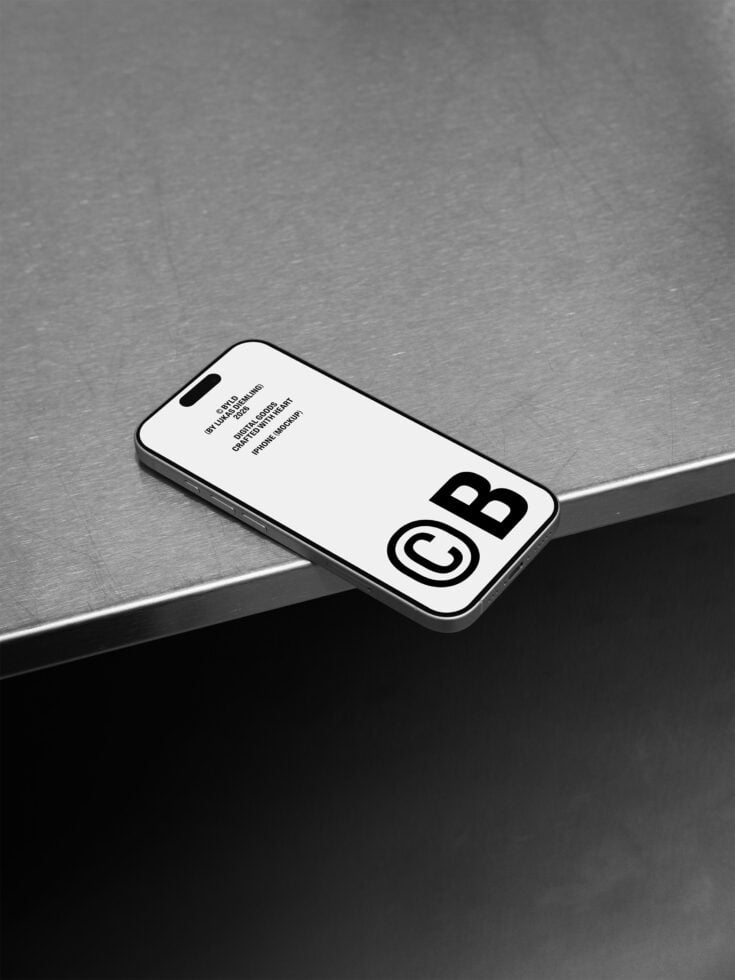 iPhone mockup with clean white screen on split grey surface