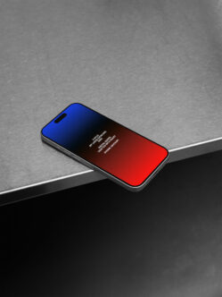 iPhone screen showing gradient blend from blue to red on textured background