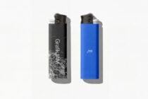 Lighter mockup with black weathered texture on one, vibrant blue on other