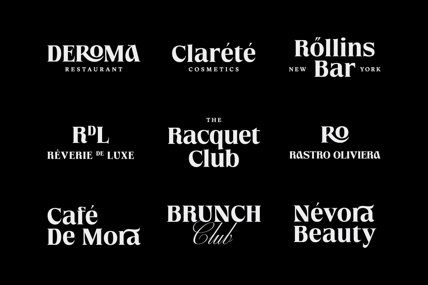 Collection of luxury brand logotypes in serif typeface style