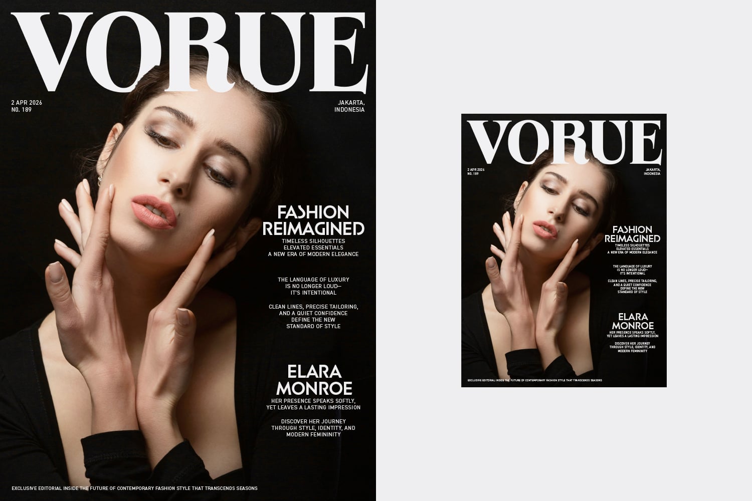 Vogue magazine cover spread showing fashion editorial layout with model