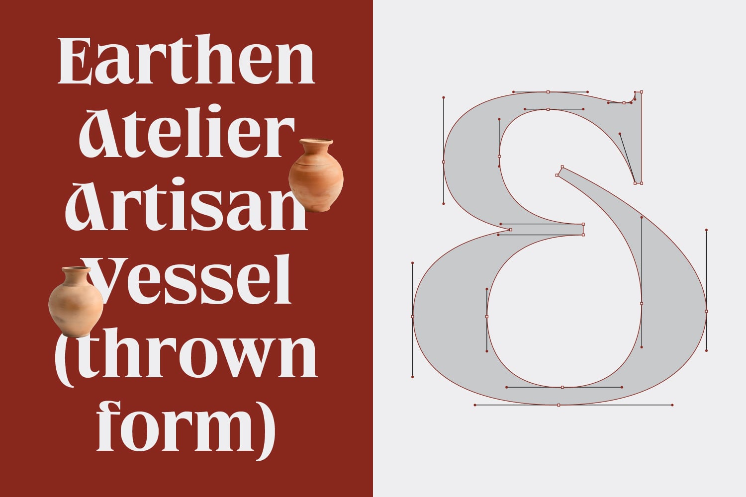 Earthen Atelier artisan vessel poster with serif type over clay pot image