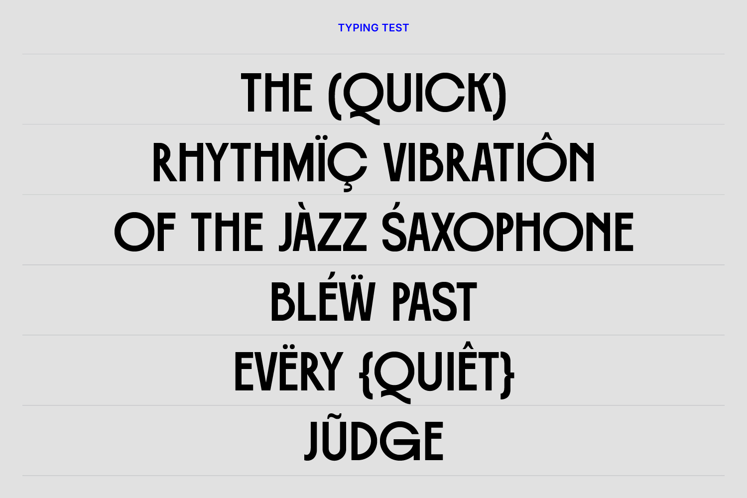 Typing test pangram with special characters demonstrating font capabilities throughout