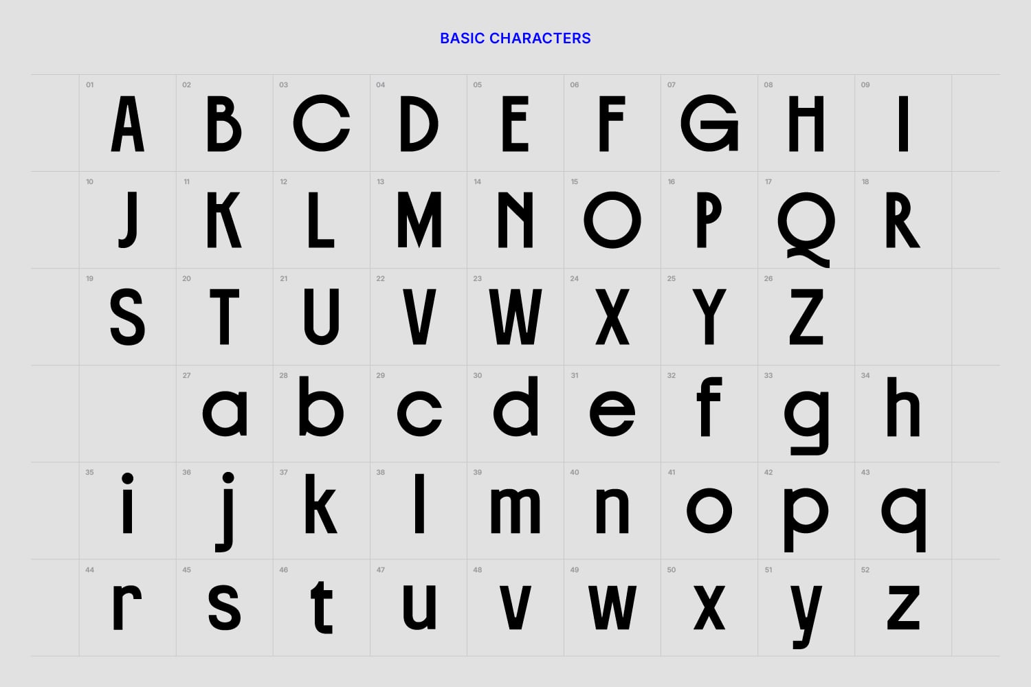 Complete alphabet uppercase lowercase letters in clean sans serif typeface