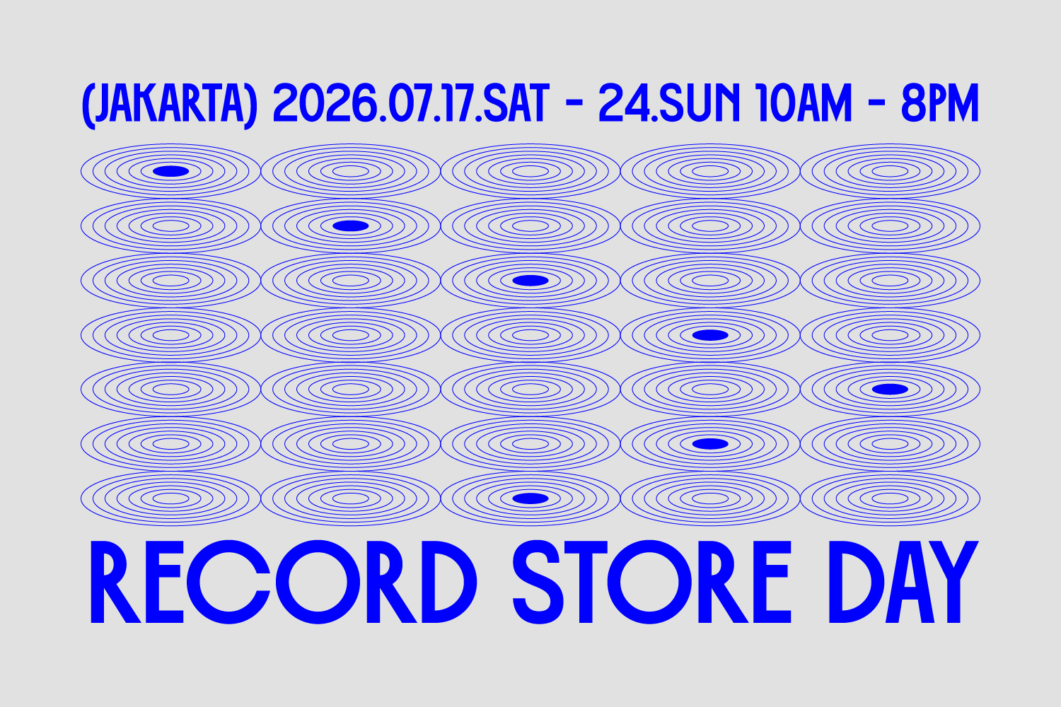 Blue vinyl records arranged in grid pattern with Jakarta event dates for Record Store Day