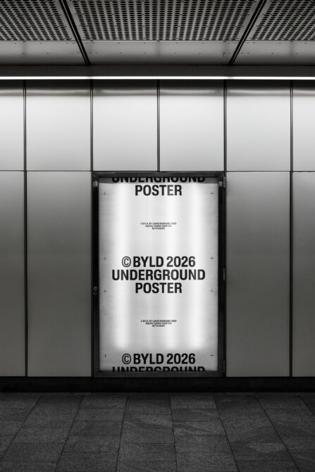 Underground station light box with white poster mockup stacked layout