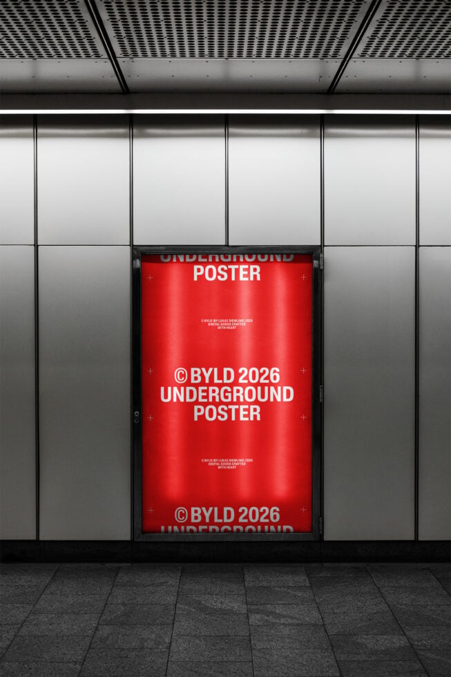 Metro light box showing red underground poster template with dual layout