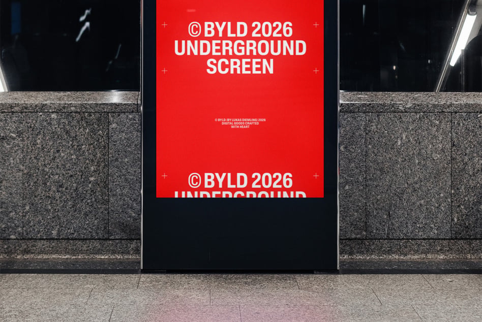 Bold red transit ad showing BYLD 2026 UNDERGROUND SCREEN in white sans serif