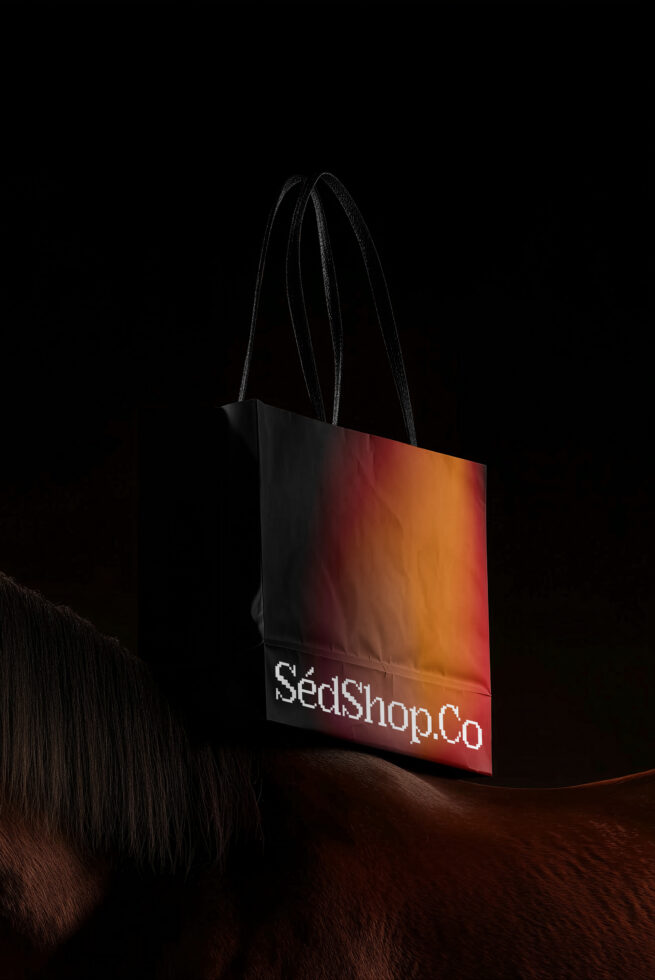 Shopping bag with fiery gradient blend from black to orange tones