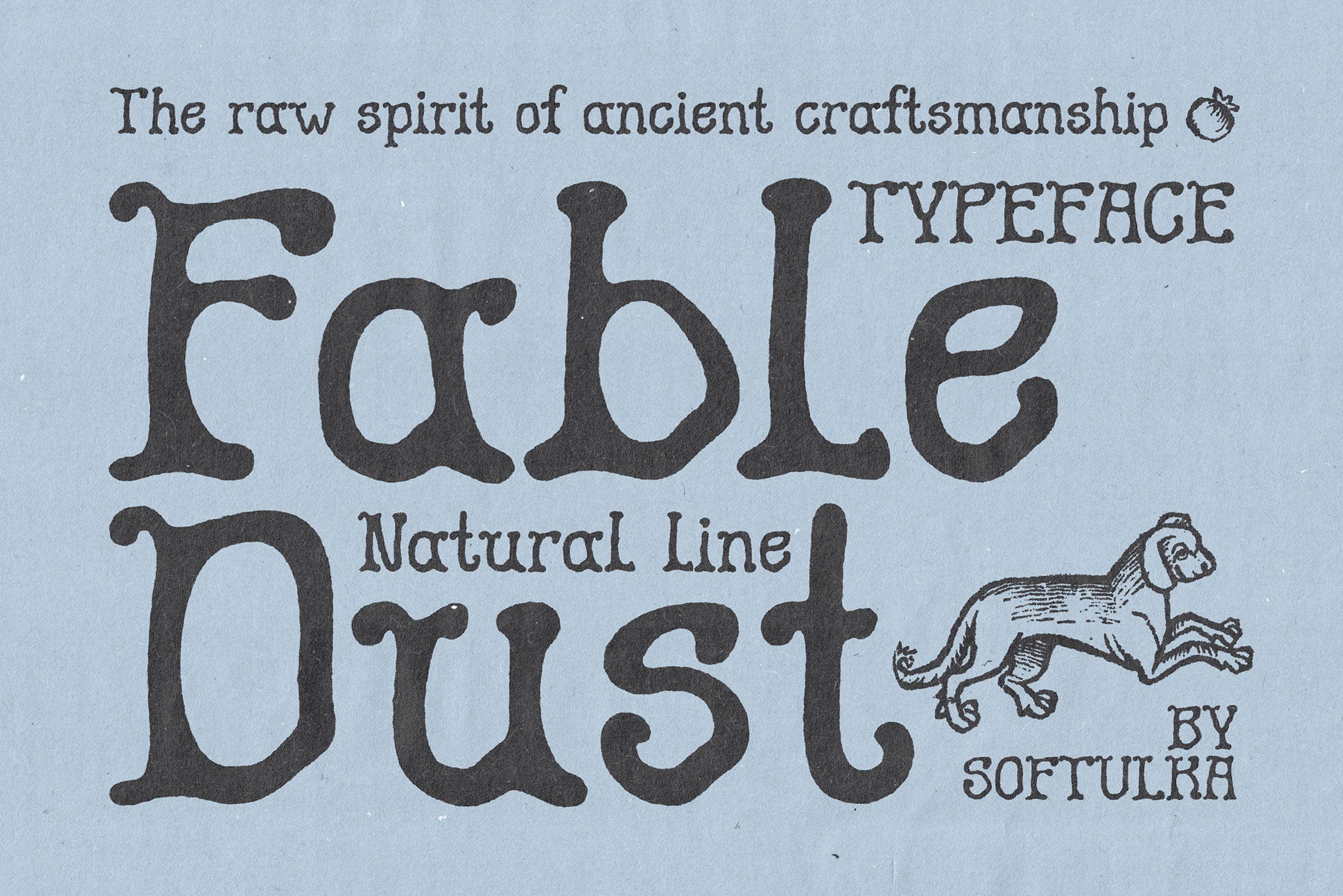 Fable Dust font displaying raw spirit of ancient craftsmanship with running animal