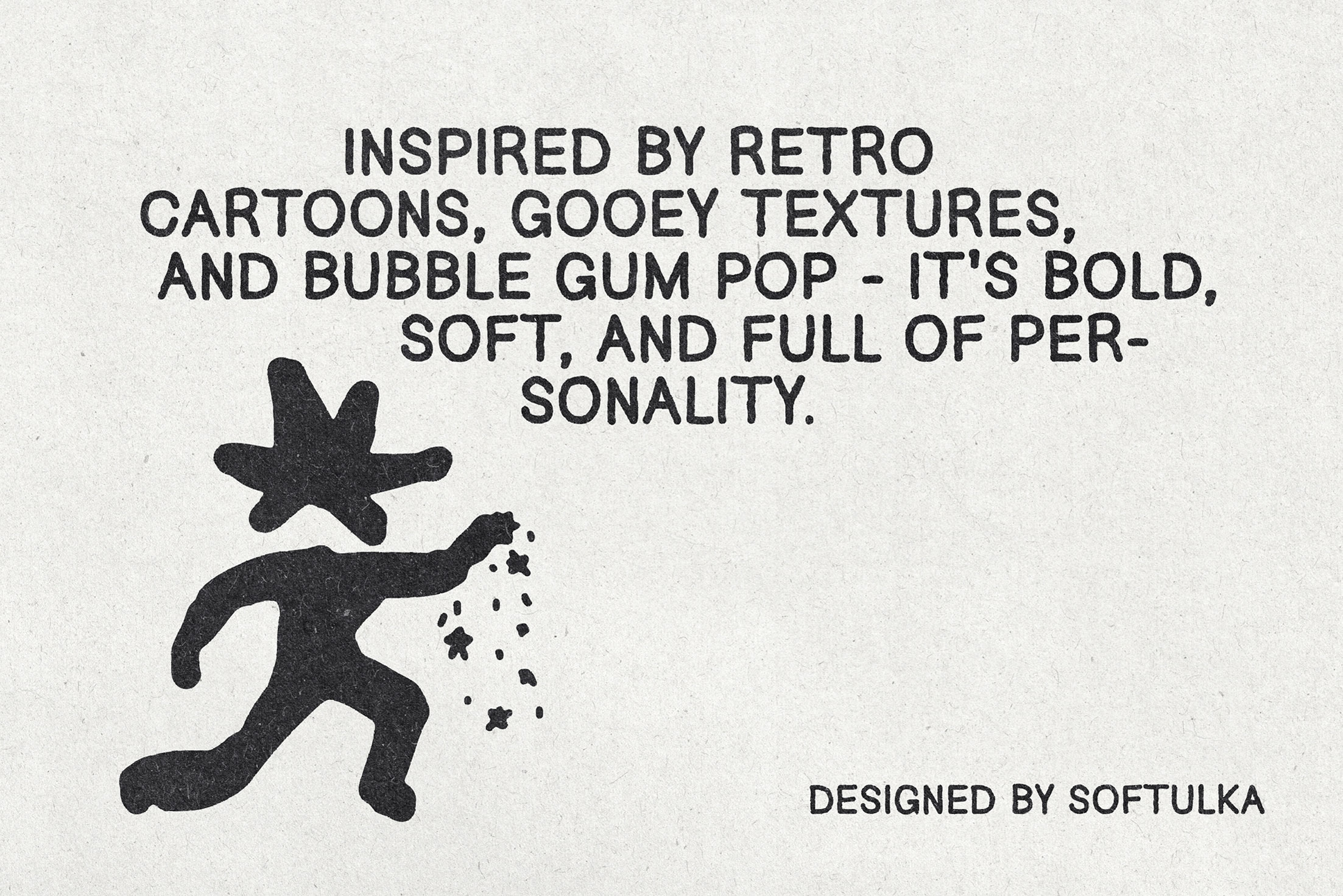 Cartoon character throwing stars, description of Penflow's bold soft personality by Softulka