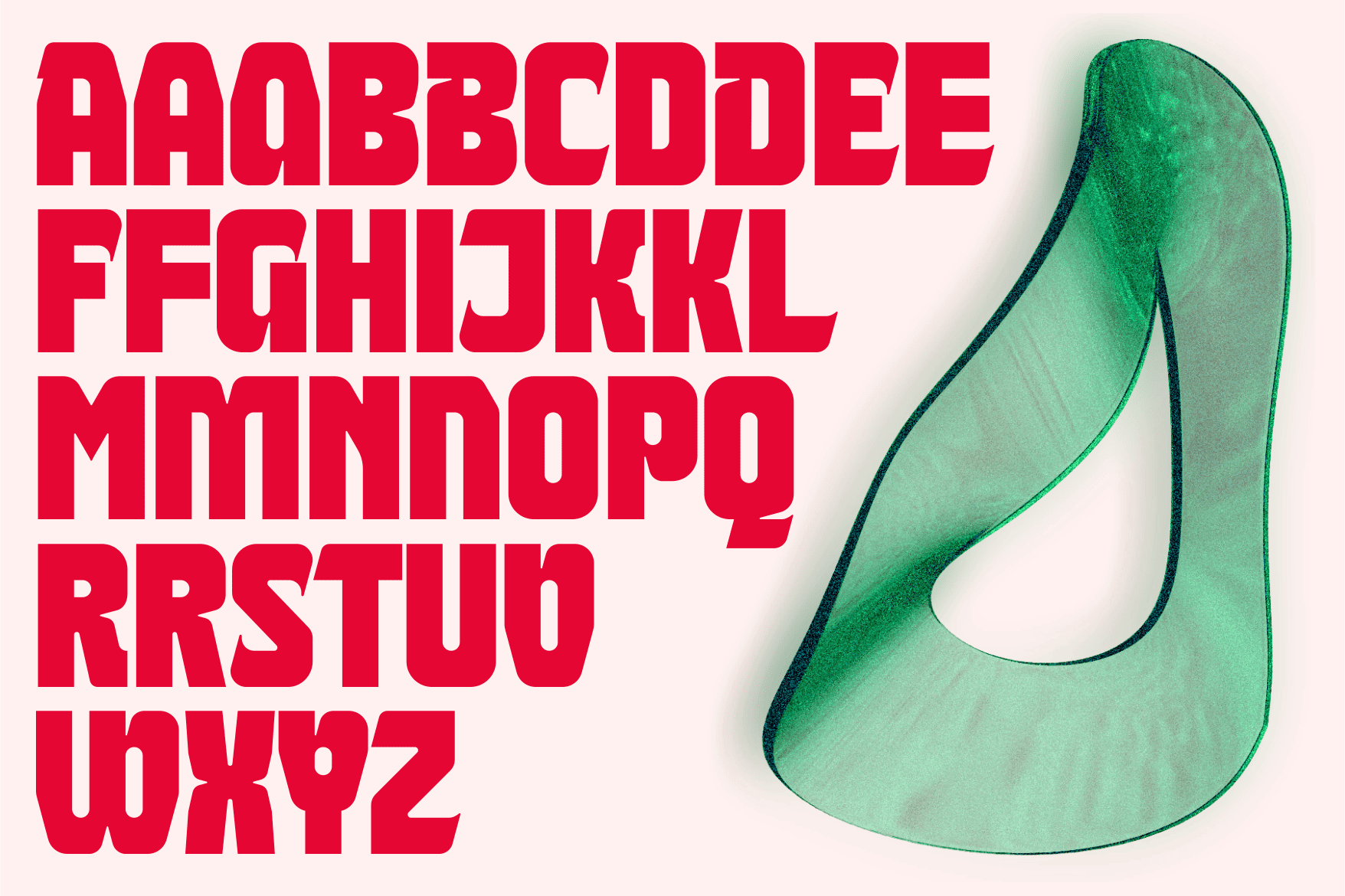 Condensed sans serif in hot pink next to watercolor green sculptural form