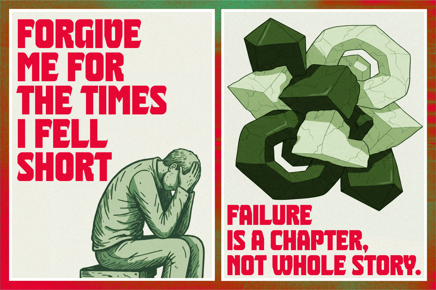 Motivational poster design with bold red type geometric shapes green