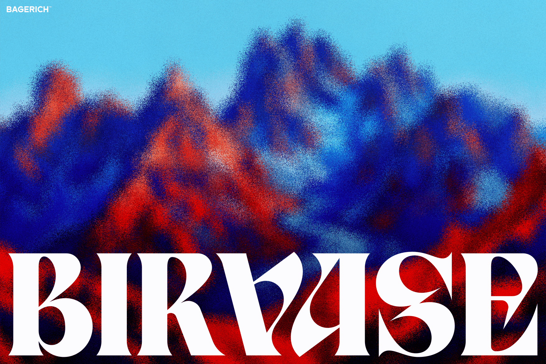 Bagerich font display with red blue gradient powder texture background