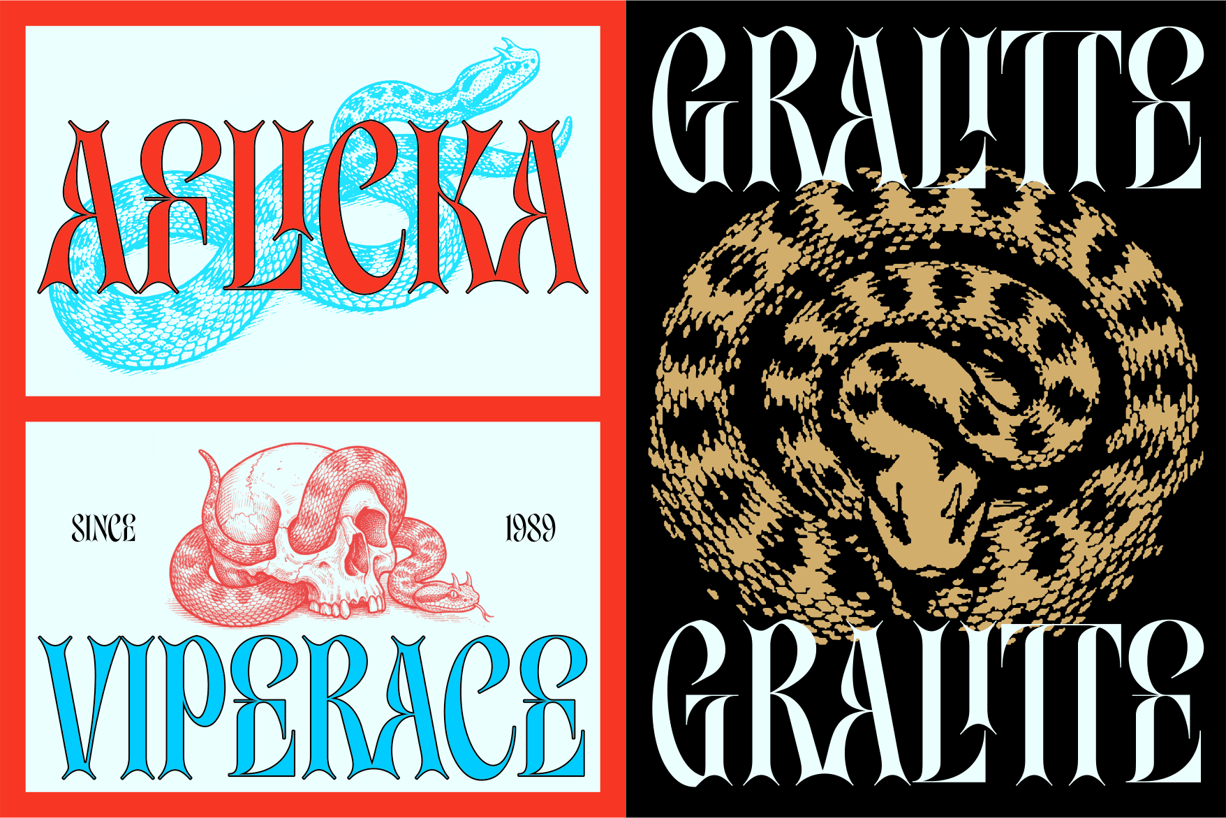 Astera viperage split layout with red snake design plus Granite grailite snake poster