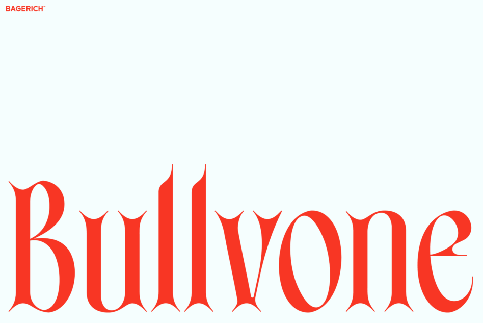 Bagerich branding with red serif letterforms on minimal background