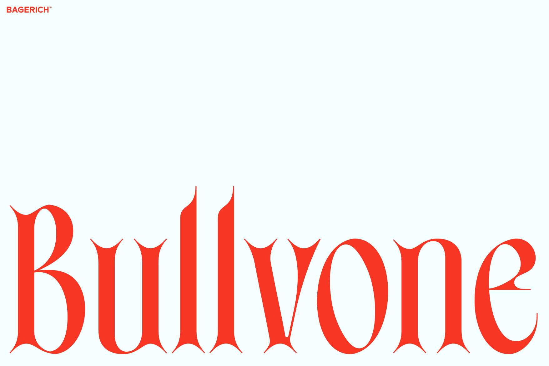 Bagerich branding with red serif letterforms on minimal background