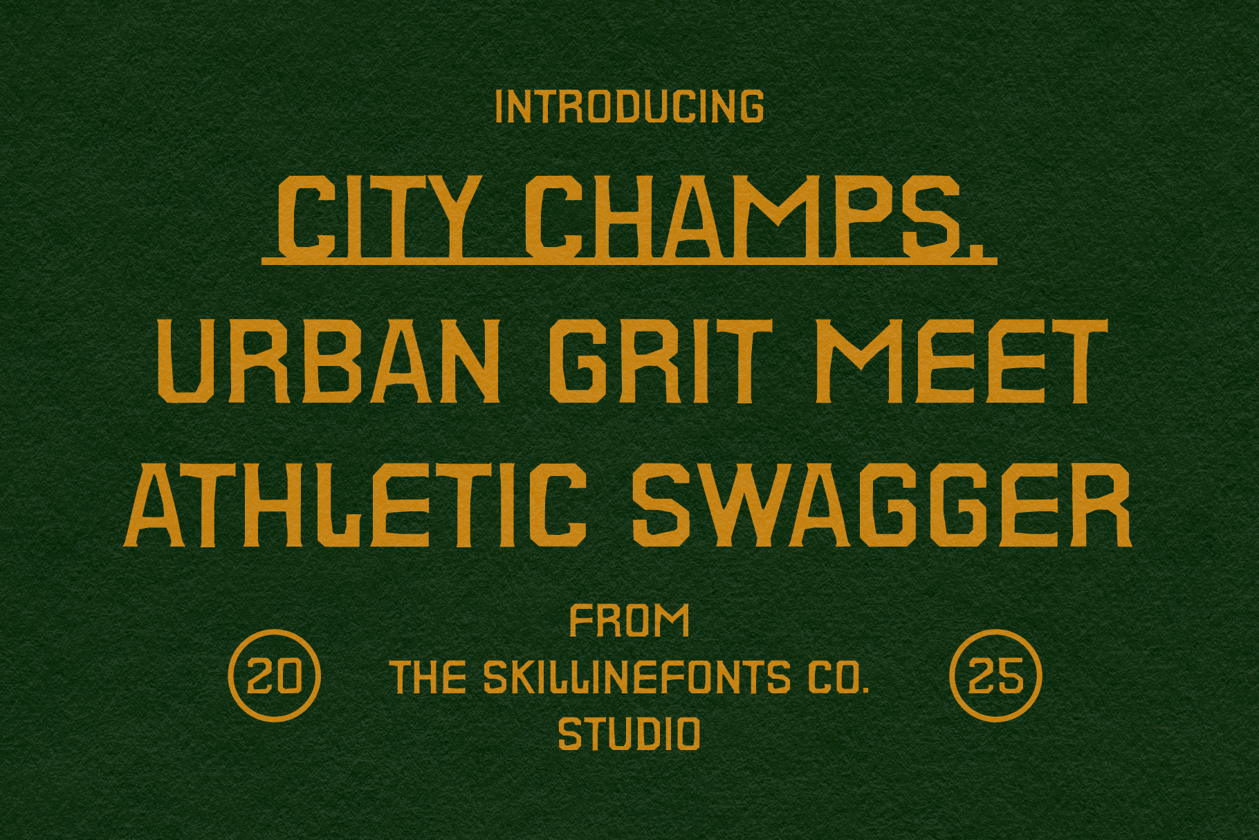Bold sports font design on textured green background saying City Champs Urban Grit Meet Athletic Swagger ideal for athletic branding graphics designers.