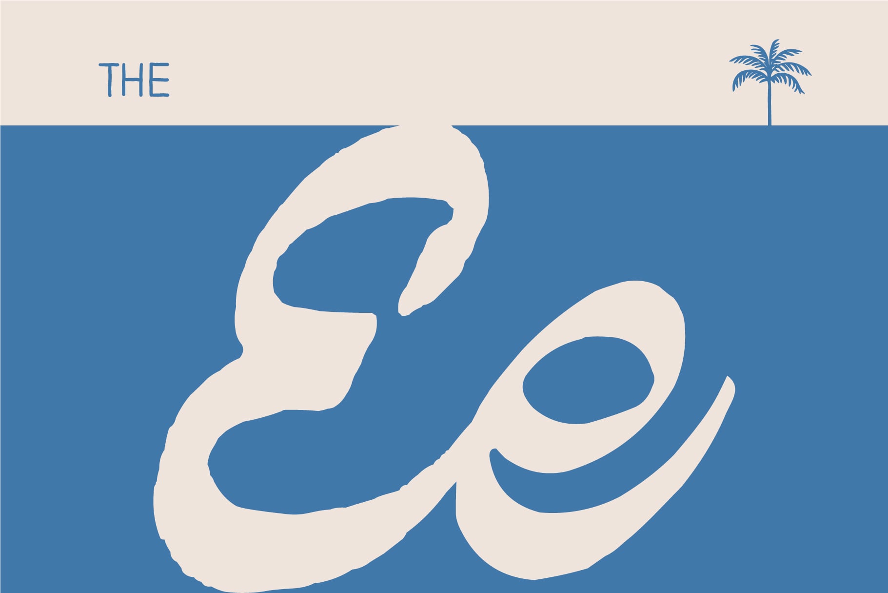 Large ampersand symbol with beach scene horizon line
